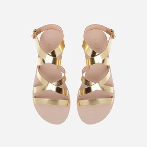 Laiik Praxie Greek Gladiator Leather Sandals Metallic Gold Sz37